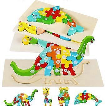4 stuks houten puzzels speelgoed, dier puzzel speelgoed, educatieve houten puzzels, leren spelletjes speelgoed voor 1 2 3 4 jaar jongens meisjes kerst verjaardagscadeaus