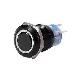19mm 12-24V ON/OFF Black Waterproof Selflocking Latch Push Button Flate Switch White LED