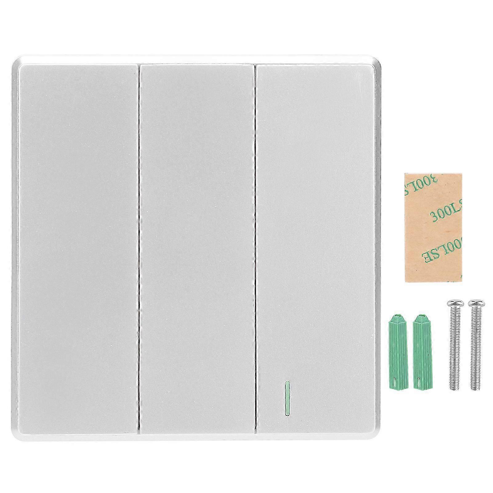 TDL99873 Wireless Switch Remote Control 3 Button Panel Wall Mounted Switch Silver
