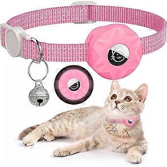 AirTag Cat Collar, Built-in Reflective Collar with AirTag Holder, GPS for Kittens and Puppies - Cat Collar with Bell - PinkL