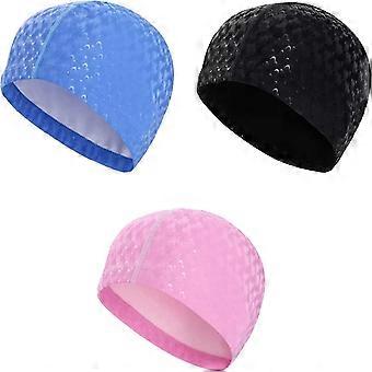 Almi 3 Pcs Lightweight Bathing Caps Comfortable No-Slip Waterproof Swim Hat for Girls