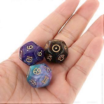 2x Dice for Board Game Tarot Dice 3Pcs 12-Sided Acrylic Astrology Constellation Divination Tarot Dice for D&D RPG Board Game Role Playing Game 26-27