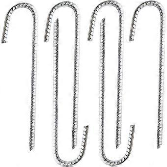 Kit com 6 estacas de ancoragem em aço galvanizado de alta resistência, modelo 2026, em formato de J - Ideais para tendas, gazebos, castelos infláveis, camas elásticas e trampolins.