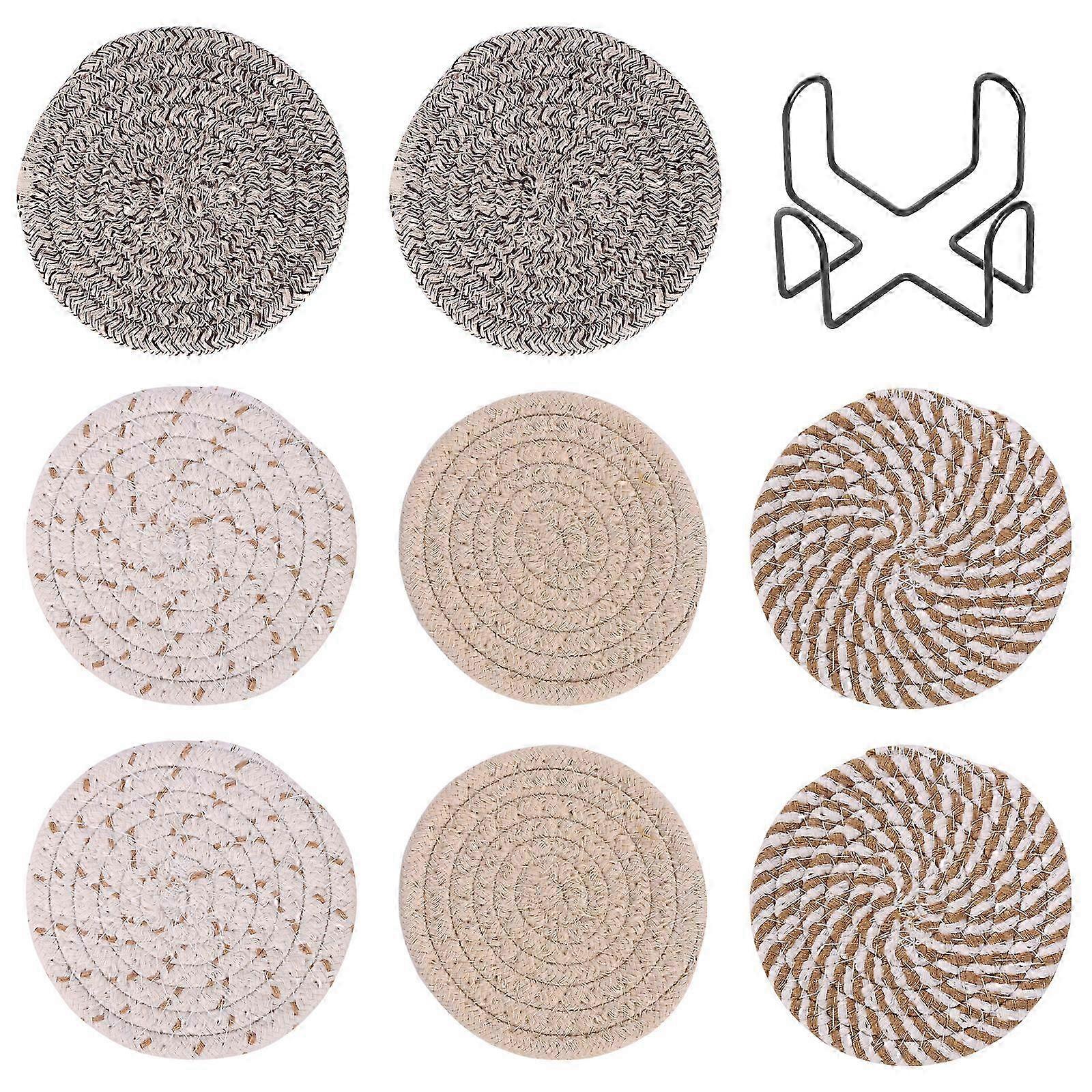 Braided Cotton Coasters Set With Rack