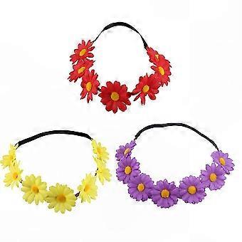 Women's Bohemian Flower Crown, Adjustable Sunflower Hair Wreath Headband with Yellow Multi-Color Elastic Band