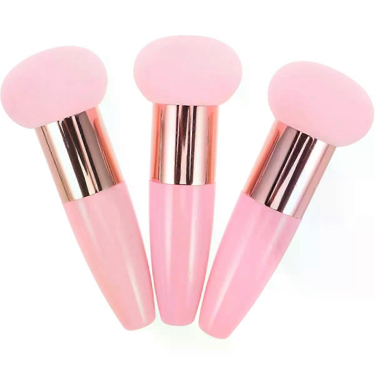 Pink Mushroom Head Makeup Sponge Applicator Set with Handle 3pcs