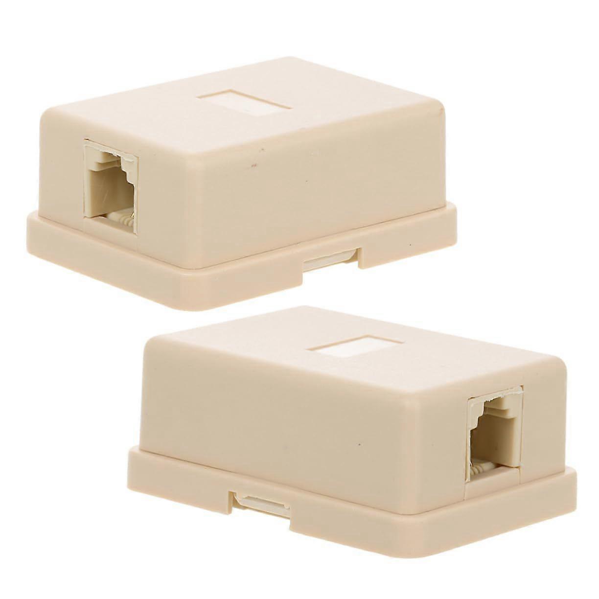 Beige 4-core Single Hole Telephone Junction Box Splitter 2pcs