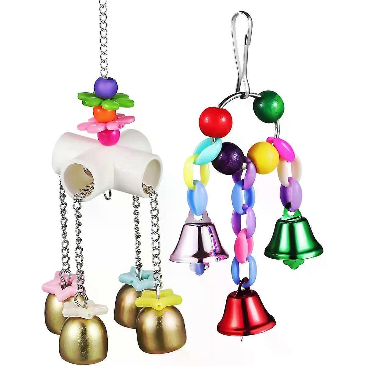 Parrot Bell Toy 2pcs with Multiple Bells, Hanging Chain Hook