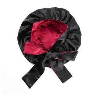 Satin Sleep Cap for Women, One Size Flexible Fit, Reduces Frizz, Black Silk Bonnet for Hair