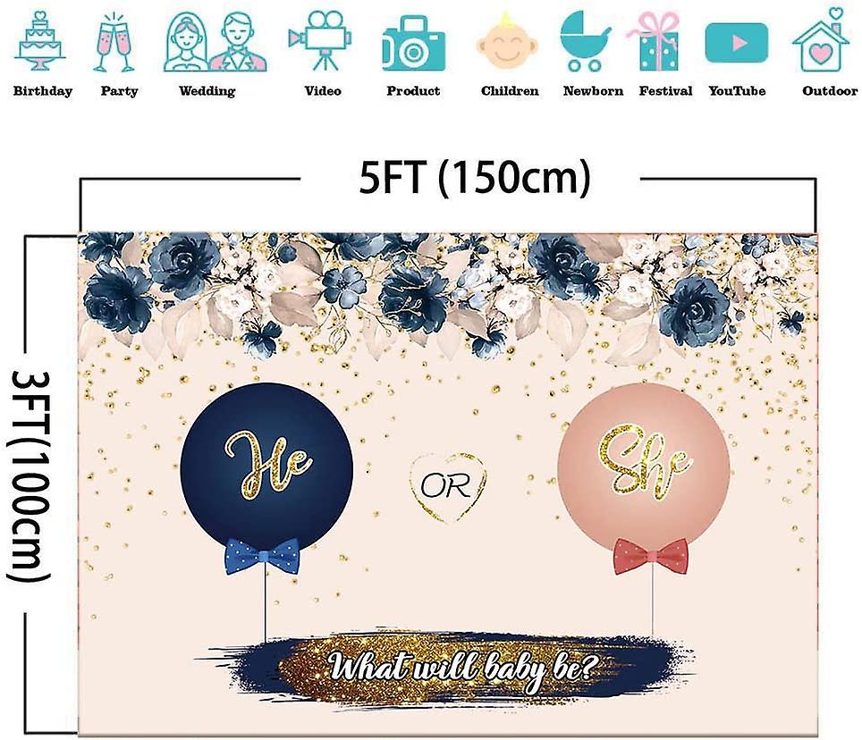 Navy Blue And Blush Pink Gender Reveal Party Backdrops 5x3ft He Or She