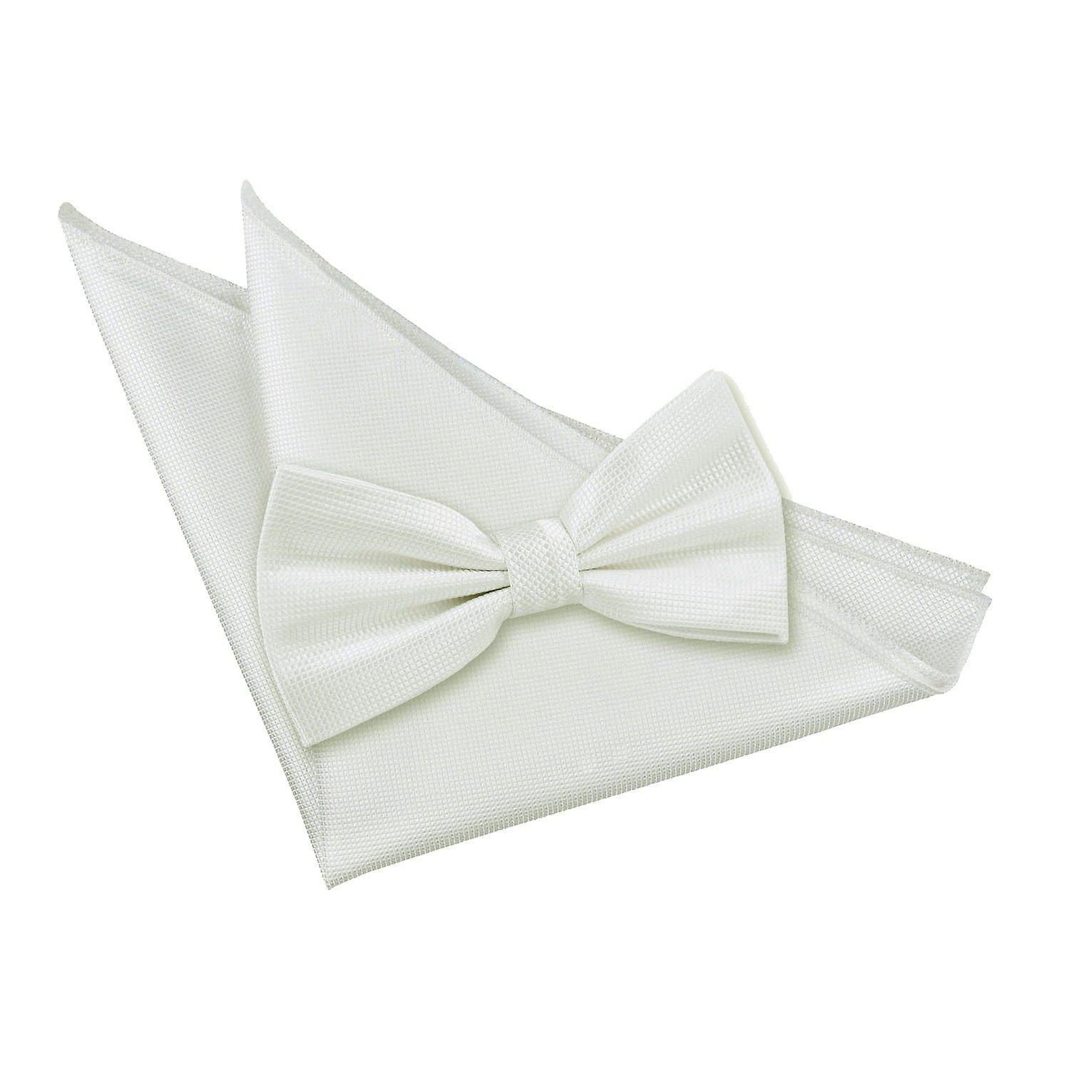 White Solid Check Bow Tie and Pocket Square Set