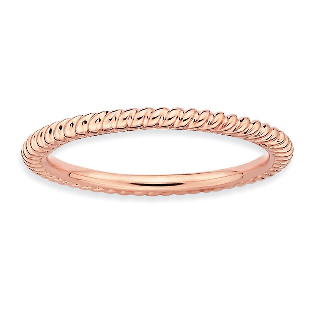 925 Sterling Silver Polished Patterned Stackable Pink Plated Twisted Ring-Stackable-Ring for Women - Ring Size: 5 to 10