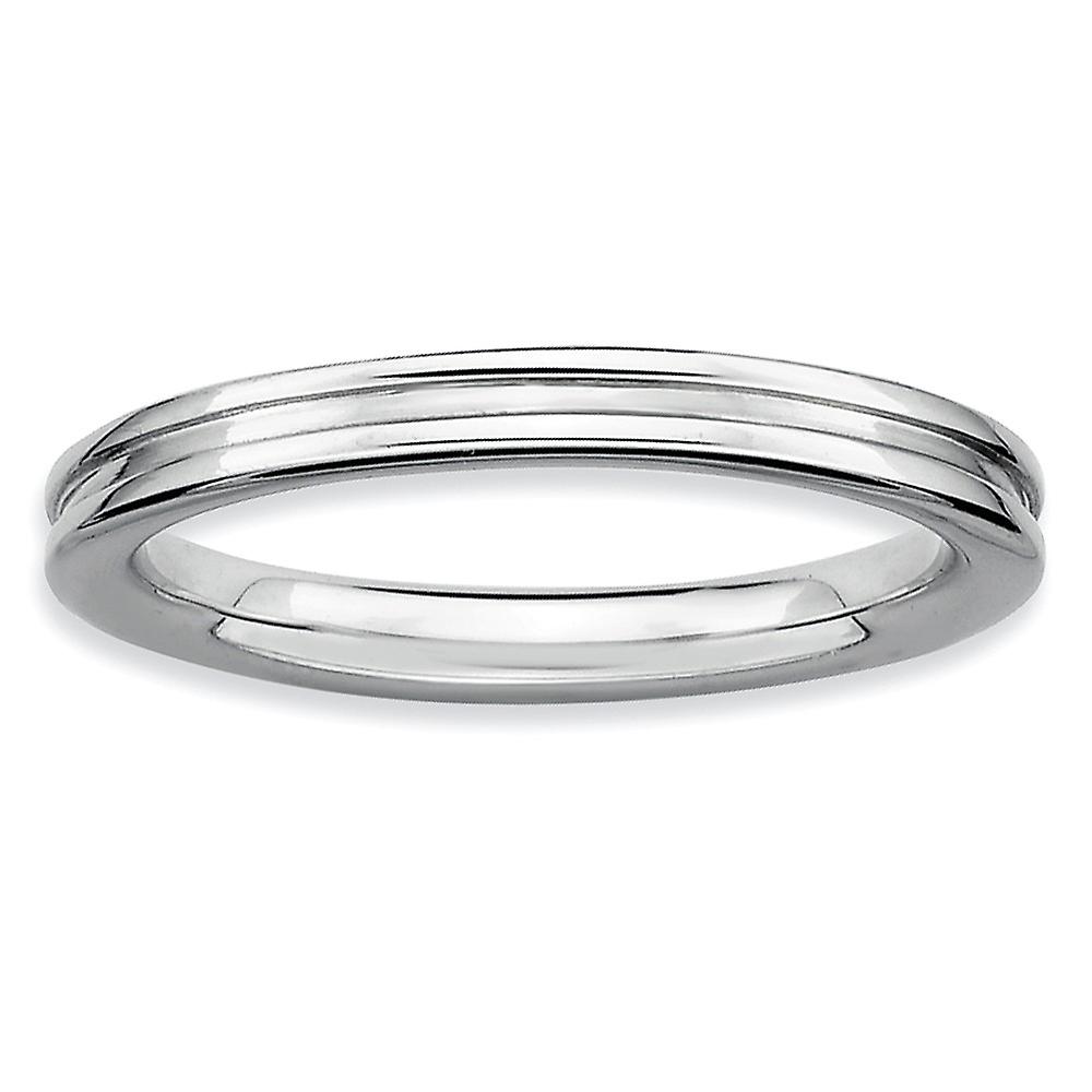 925 Sterling Silver Polished Patterned Stackable Rhodium Grooved Ring Stackable Ring for Women - Ring Size: 5 to 10