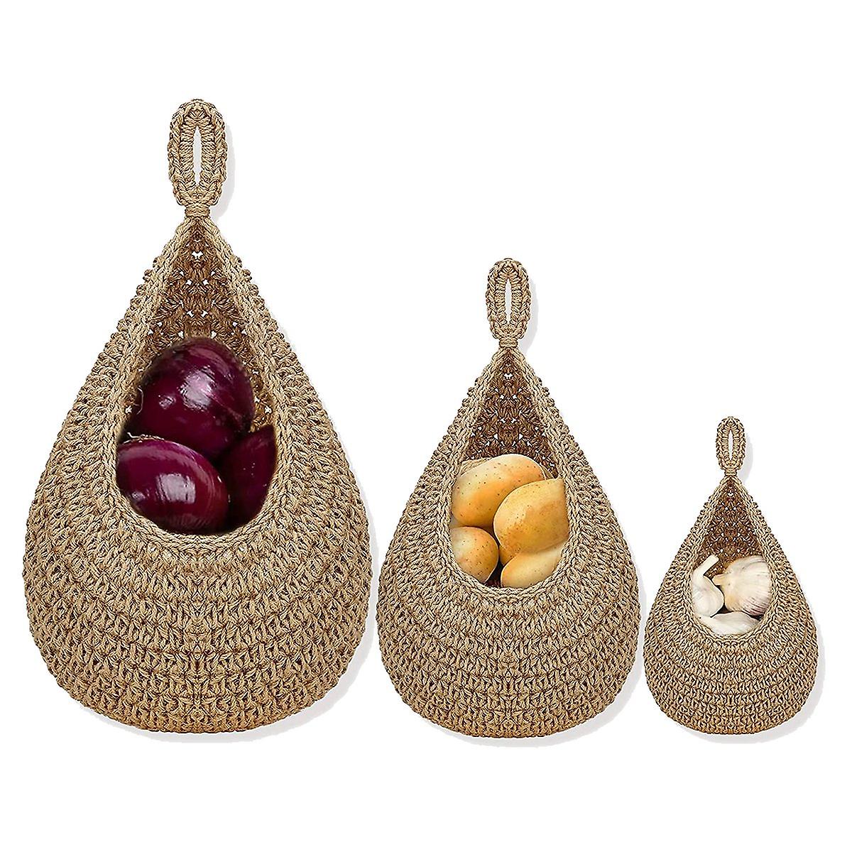 Hanging Fruit Basket forKitchen, Hanging Wall Fruit Vegetable Baskets, Handwoven Decorative Hanging