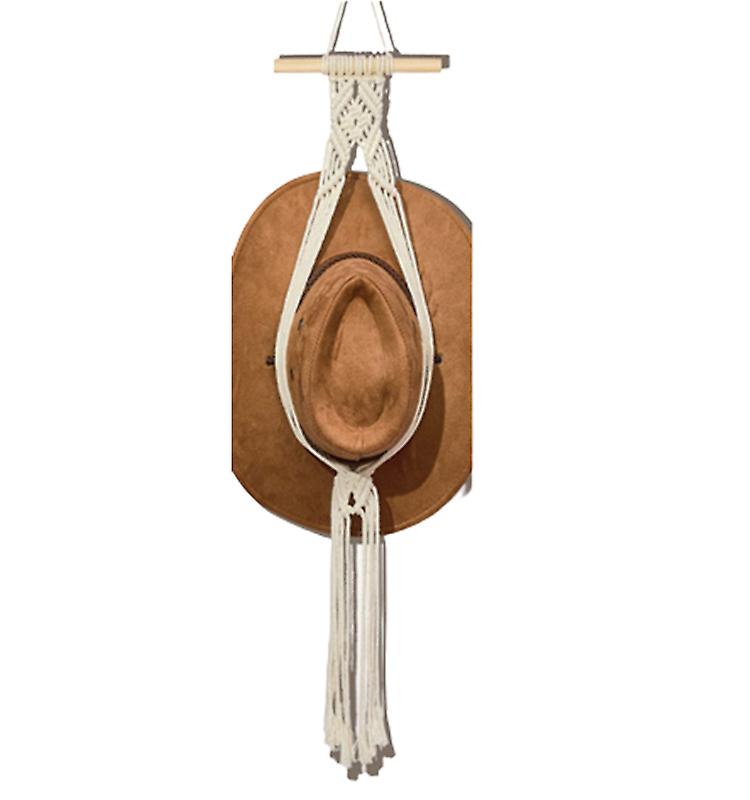 Riippuva makrame-puuvillanauhahattuteline hienoksi kudottu joustava hatun järjestäjä