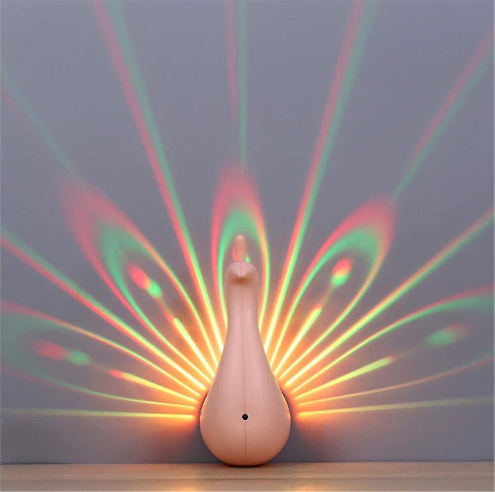 Led Peacock Wall Lamp Colorful Projection Light Adjustable Remote Control Usb Charging Bedroom Cafe