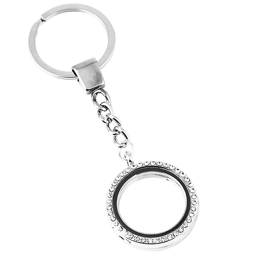 Crystal Round Floating Glass Locket Memory Keyring Charm Silver