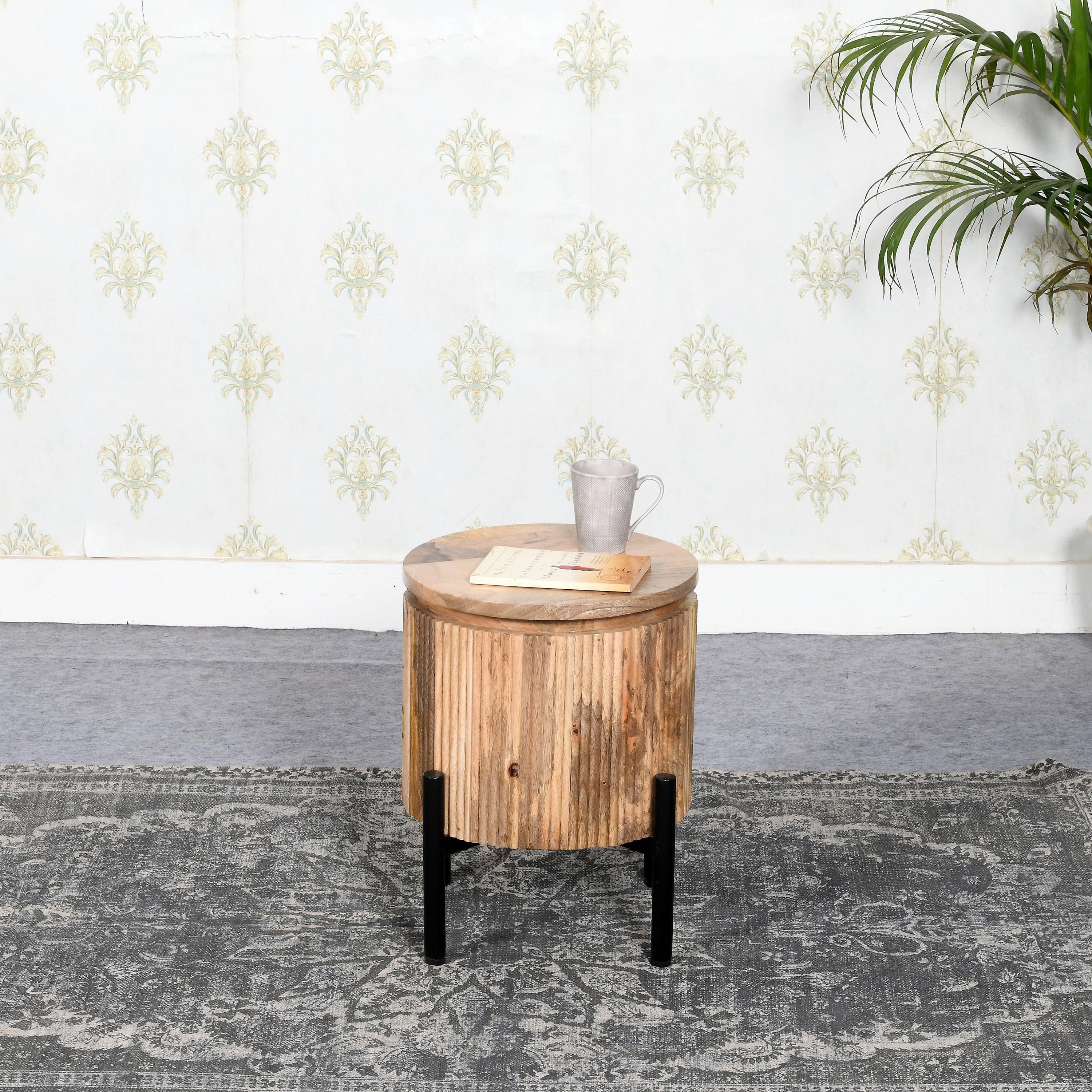 Yuri Solid Wood Bedside Table With Metal Legs