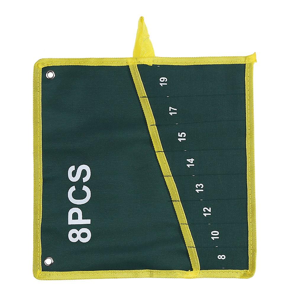 1Pc Durable Canvas Spanner Wrench Tool Roll Up Storage Bag Green 8 Pockets