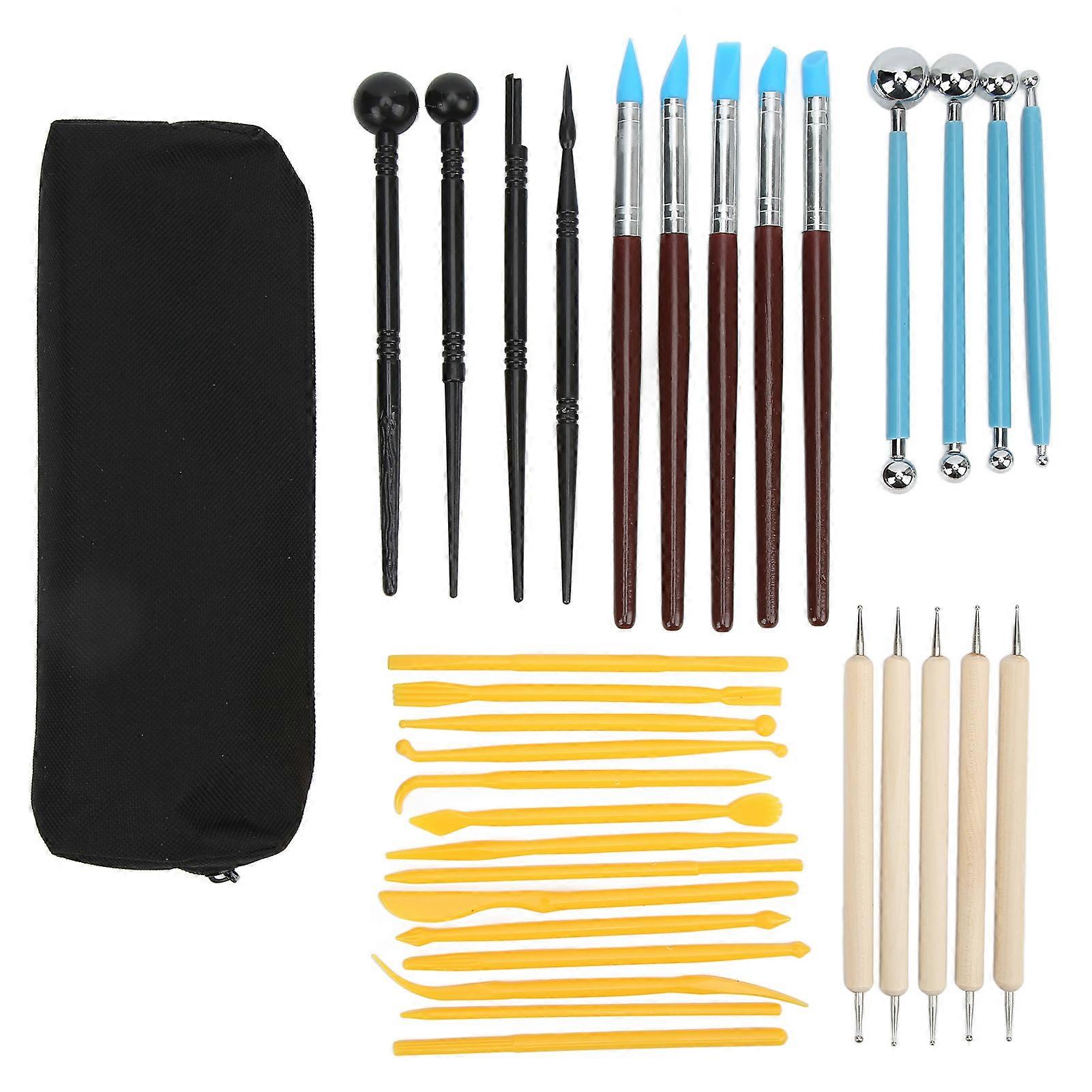 Clay Sculpting Tools Kit 33pcs Ball Stick Silicone Pen Portable Storage Bag DIY Making Modeling Clay Dotting Tools Kit