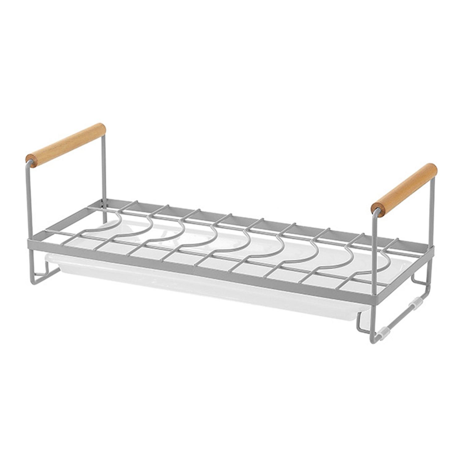 Draining Dish Rack Wooden Handle with Silicone Pad Vertical Countertop Dish Organizer