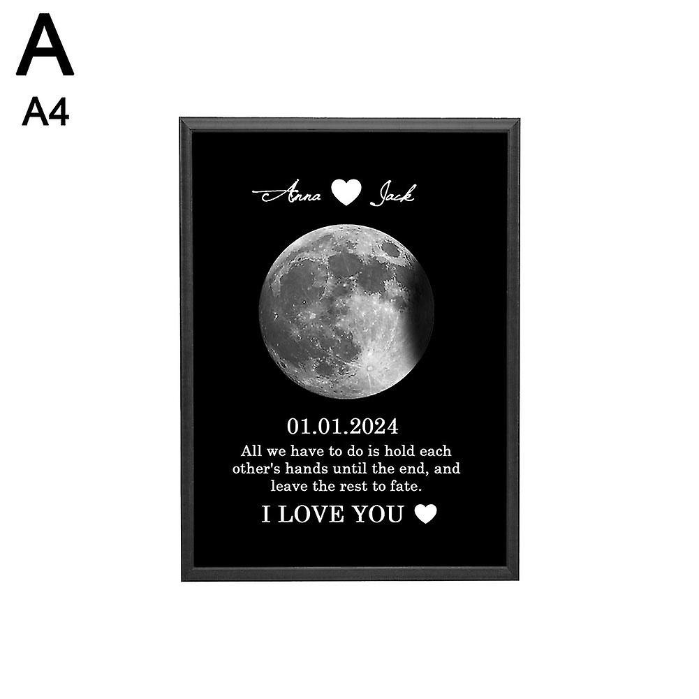 Personalized Moon Phase and Names Wooden Frame, Lunar Print Art Frame Custom