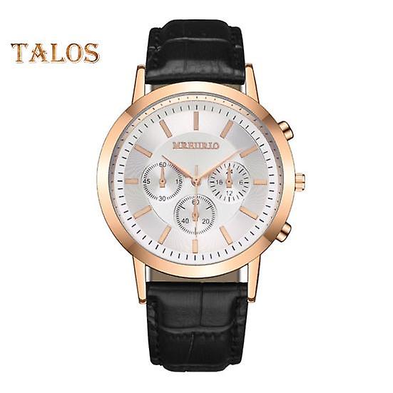 Men Quartz Watch Round Dial Three-eye Adjustable Faux Leather Strap Mechanical No Delay Time-checking High Accuracy Daily Wristwatch Timepieceh
