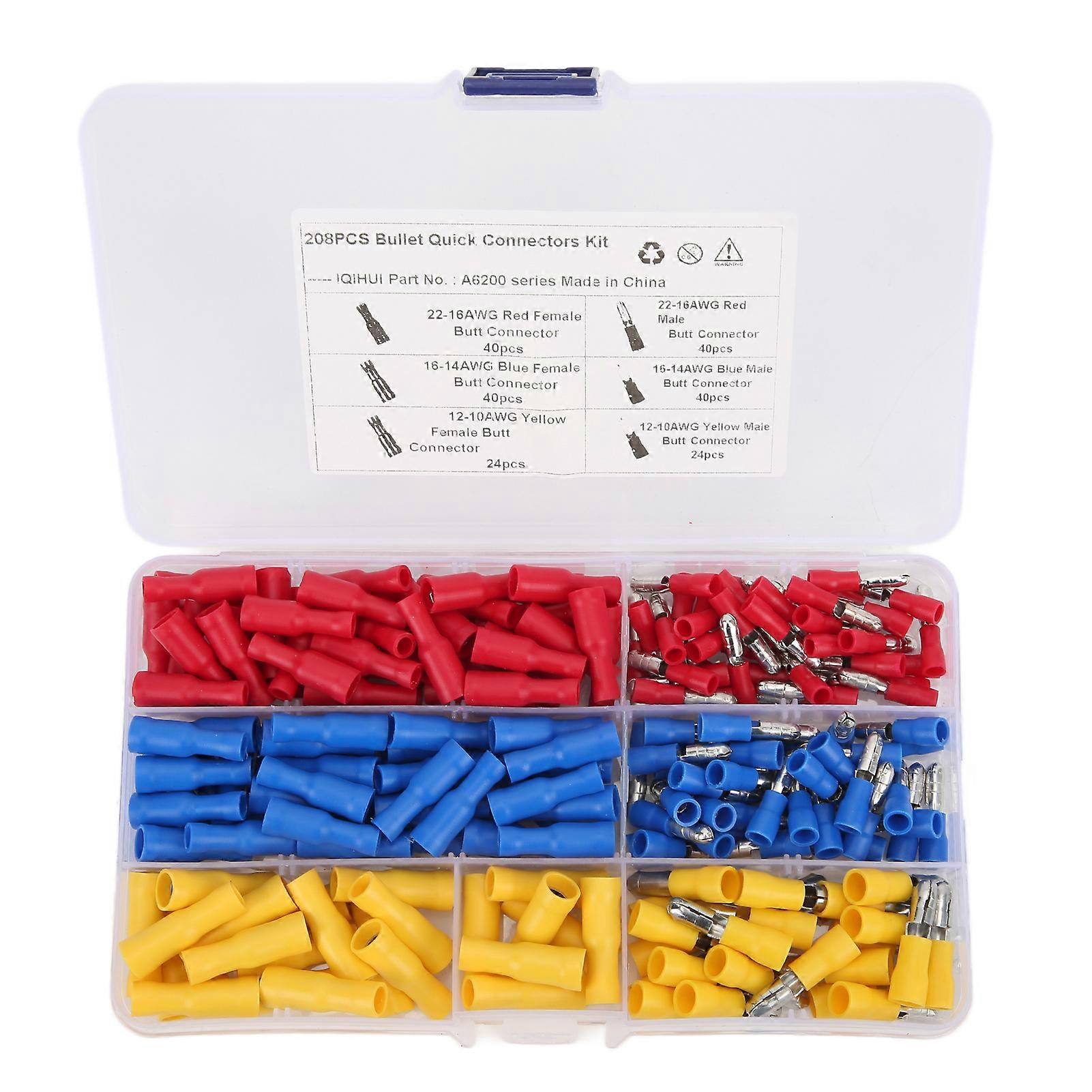 208PCS Wire Connector Female and Male Wiring Terminal Electrical Connector Kit for Automobile Universal E2U011