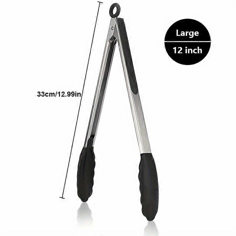 "Non-Stick" Silicone-Tip Kitchen Tongs - Heat Resistant, Non-Slip Grip, Multi-Size (7", 9", 30", 48") - Perfect For Cooking & Serving, Black
