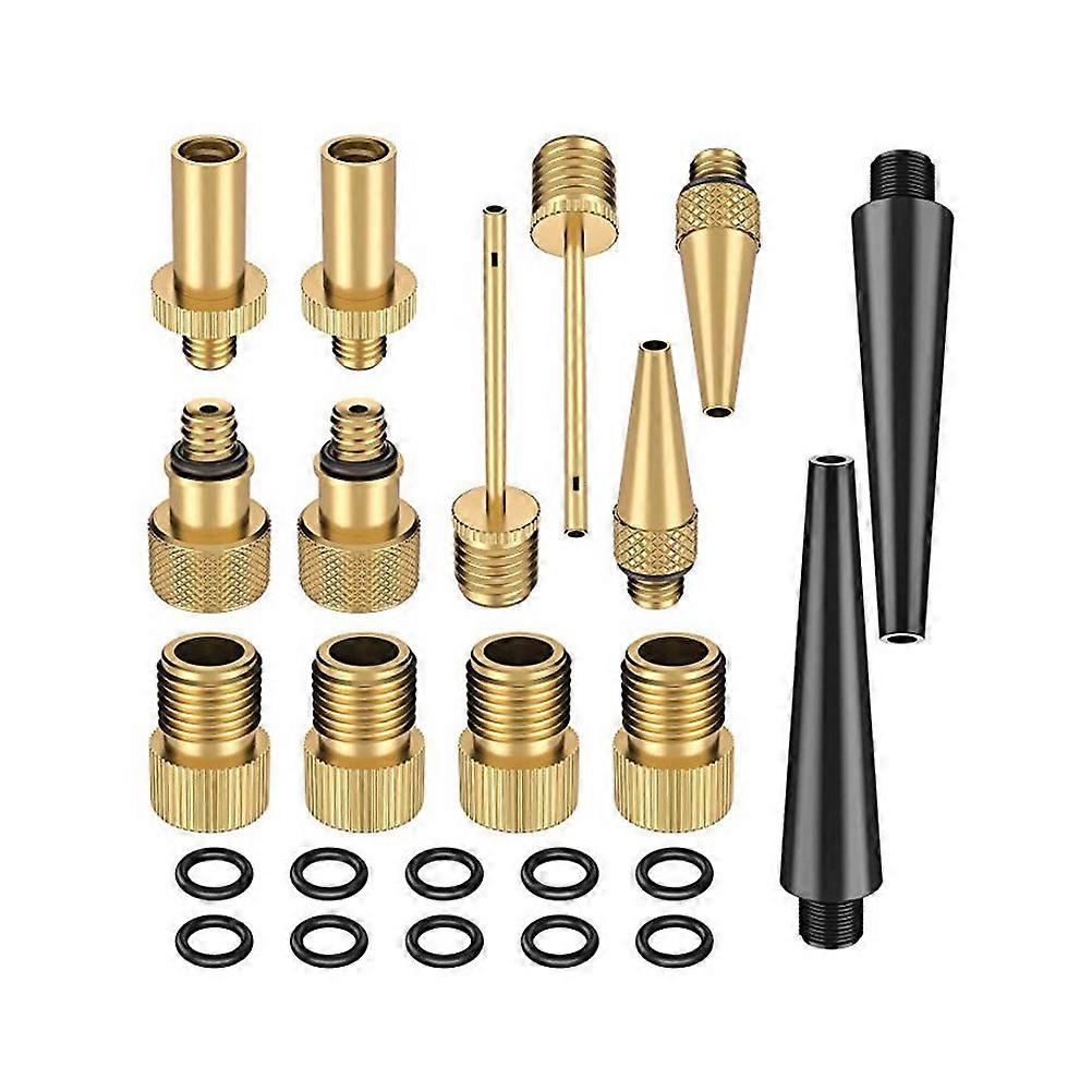 1 set adapterset biladaptersats set för cykelgolvpump luftmatta kulpump nålmunstycke konvertersats (gyllene)