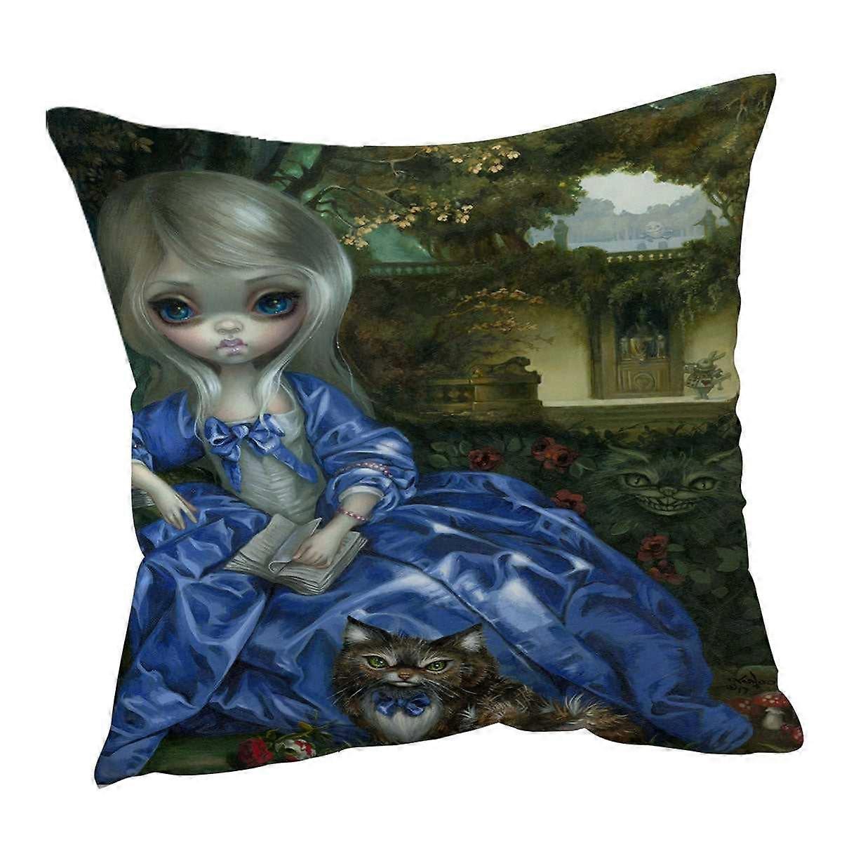 Alice and Cat Fairytale Daydreaming Wonderland Cushion Cover