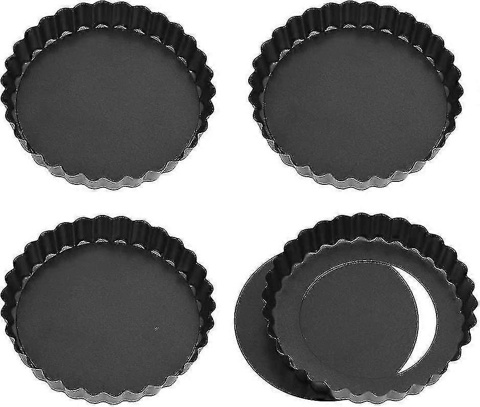 Zestaw 4 foremek Mini foremka do quiche z luźnym dnem, 12 cm mała foremka do tarty, nieprzywierająca powłoka Foremki do pieczenia ze zdejmowanym dnem (czarne)-yvan