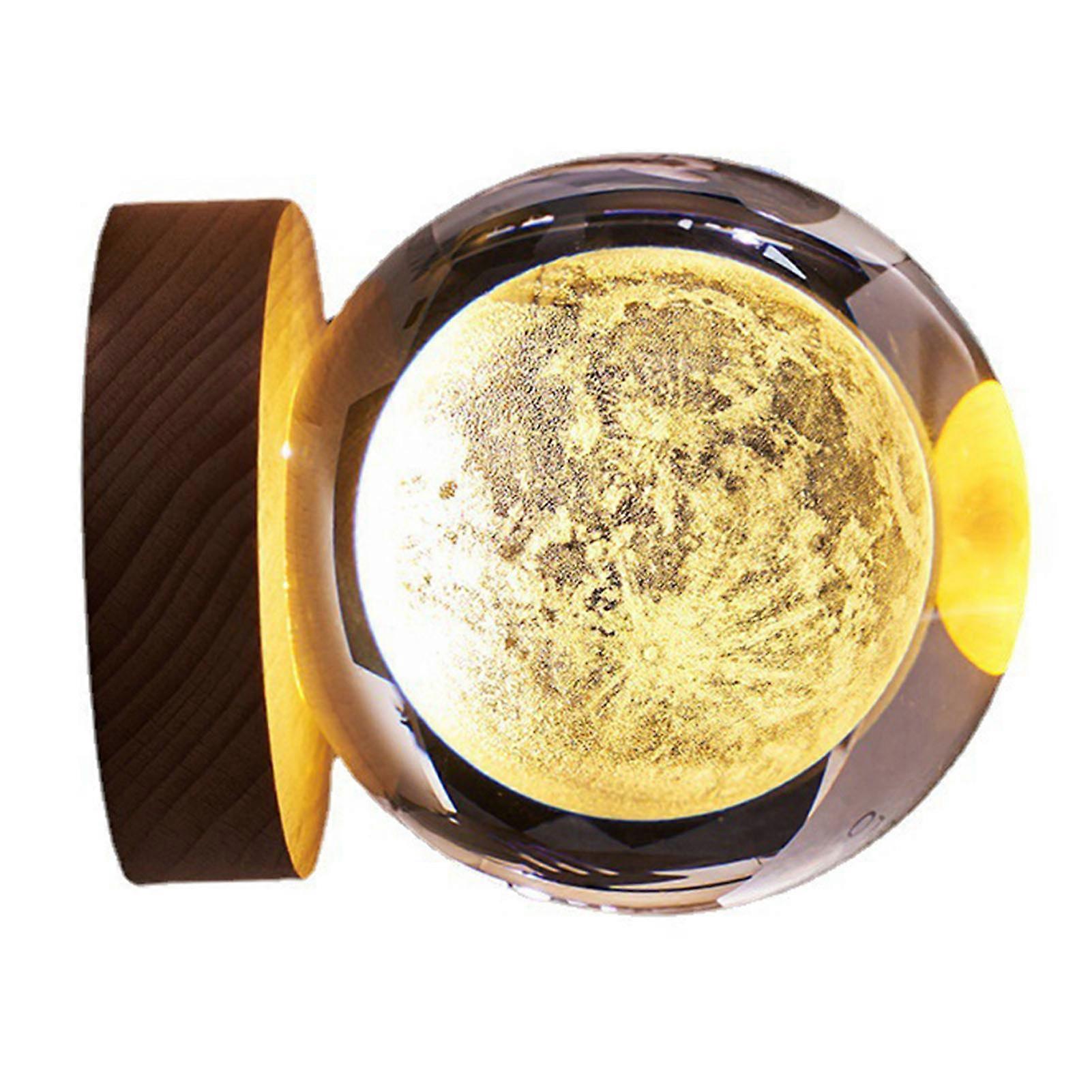 Crystal Ball Night Light 3D Engraving Technology Clear Pattern Soft Light USB Interface Wooden Base for Decoration 