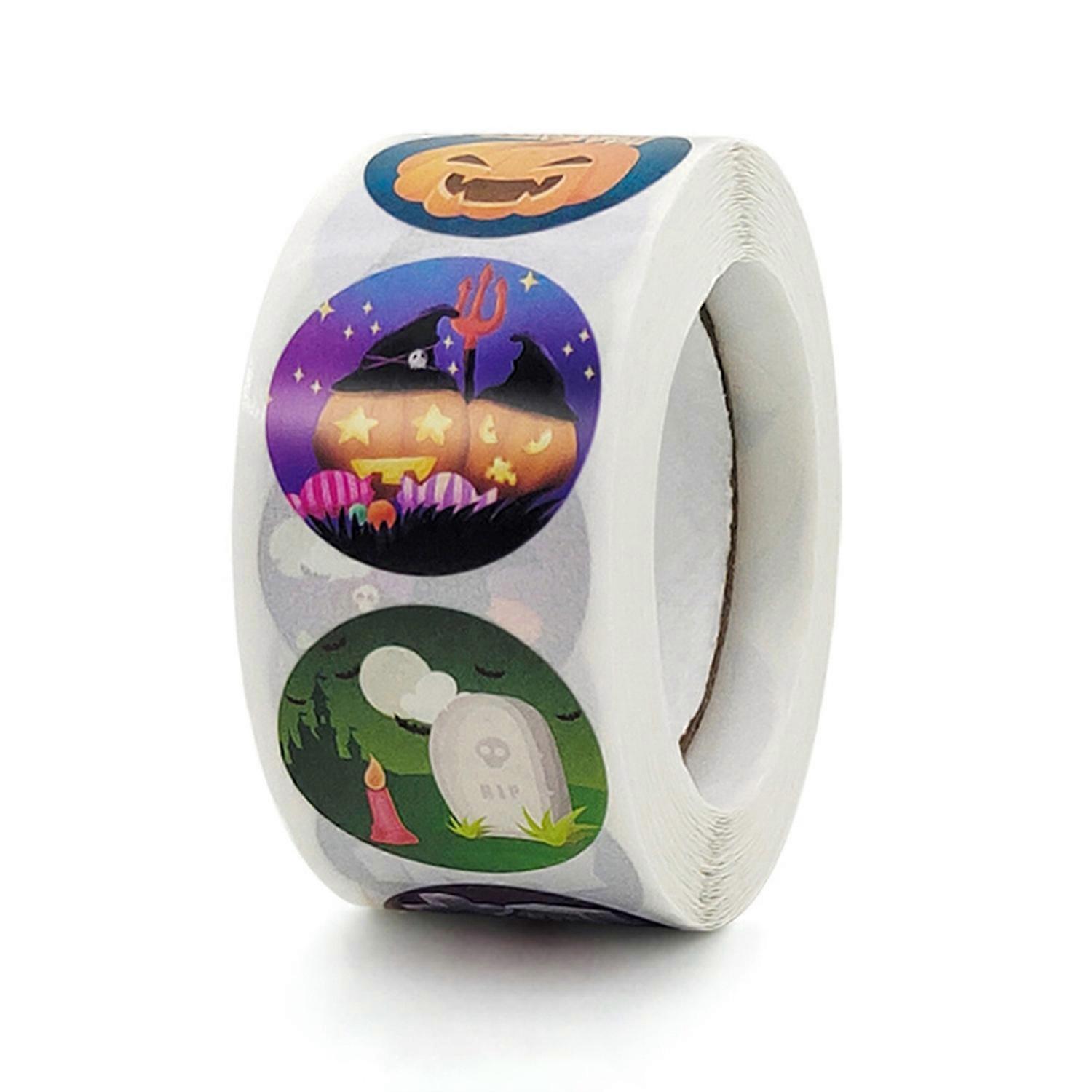 500Pcs/Roll Halloween Label Sticker Pumpkin Skeleton Pattern Sticker Festive Candy Bag Sealing