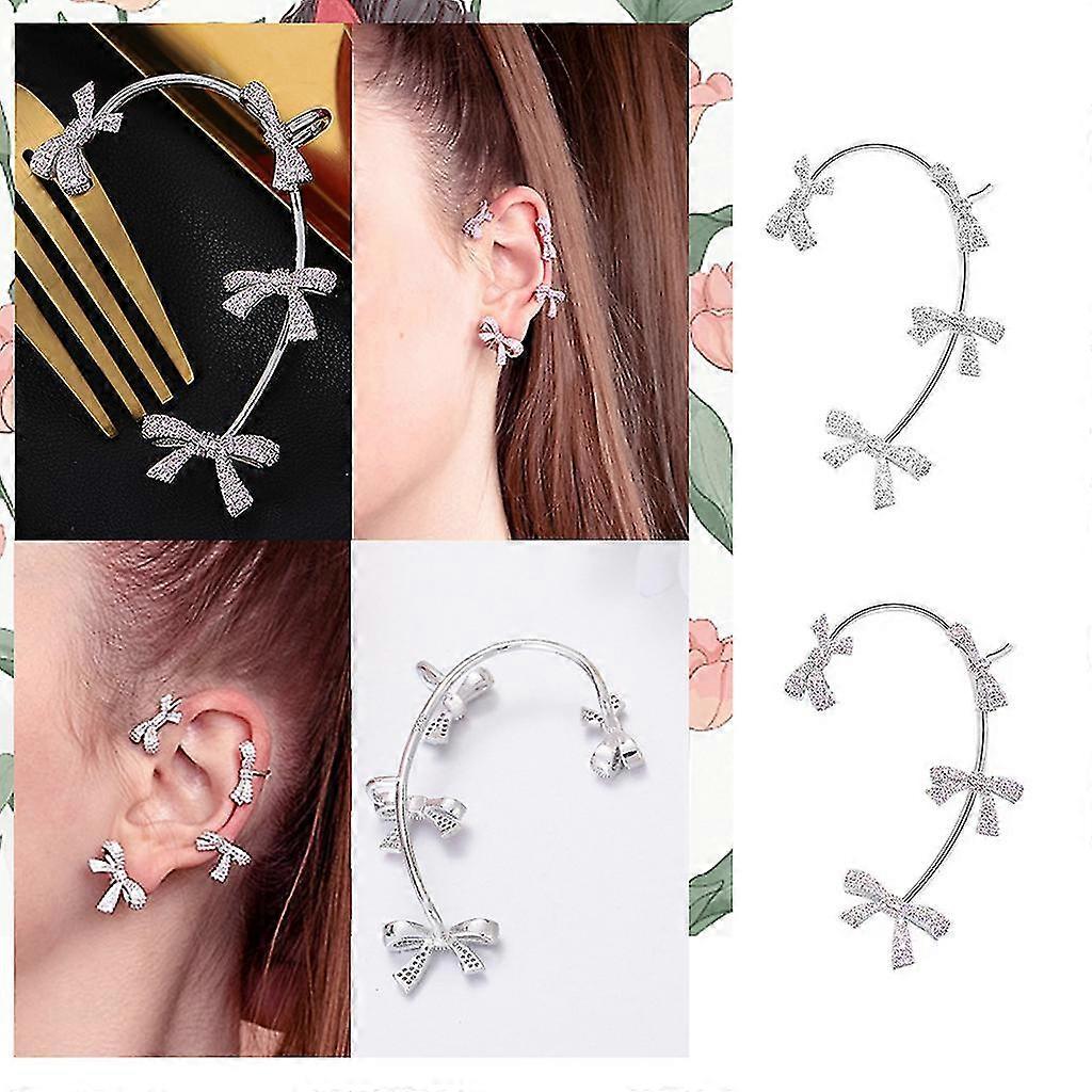 Ear Bone Cuff Wrap Clip On Earring Bow Ear Bone Clip Crystal Wrap Earring