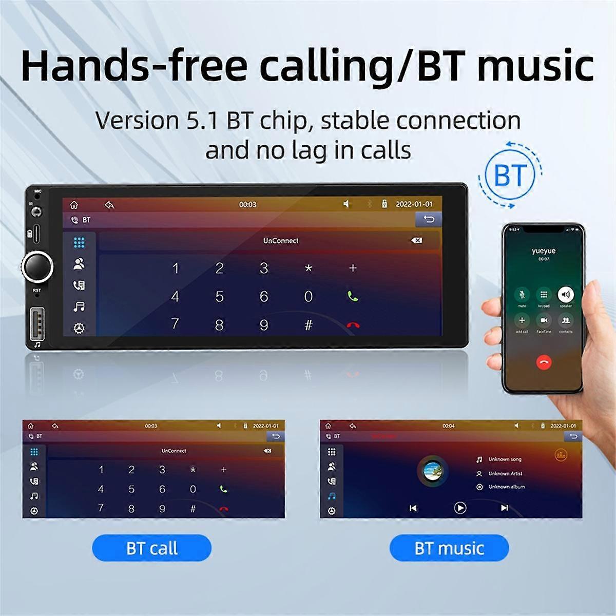 1 Din 6.86 Inch Car Radio Wireless CarPlay Android Auto Multimedia Player Universal MP5 Player Mirror Link IPS Screen B