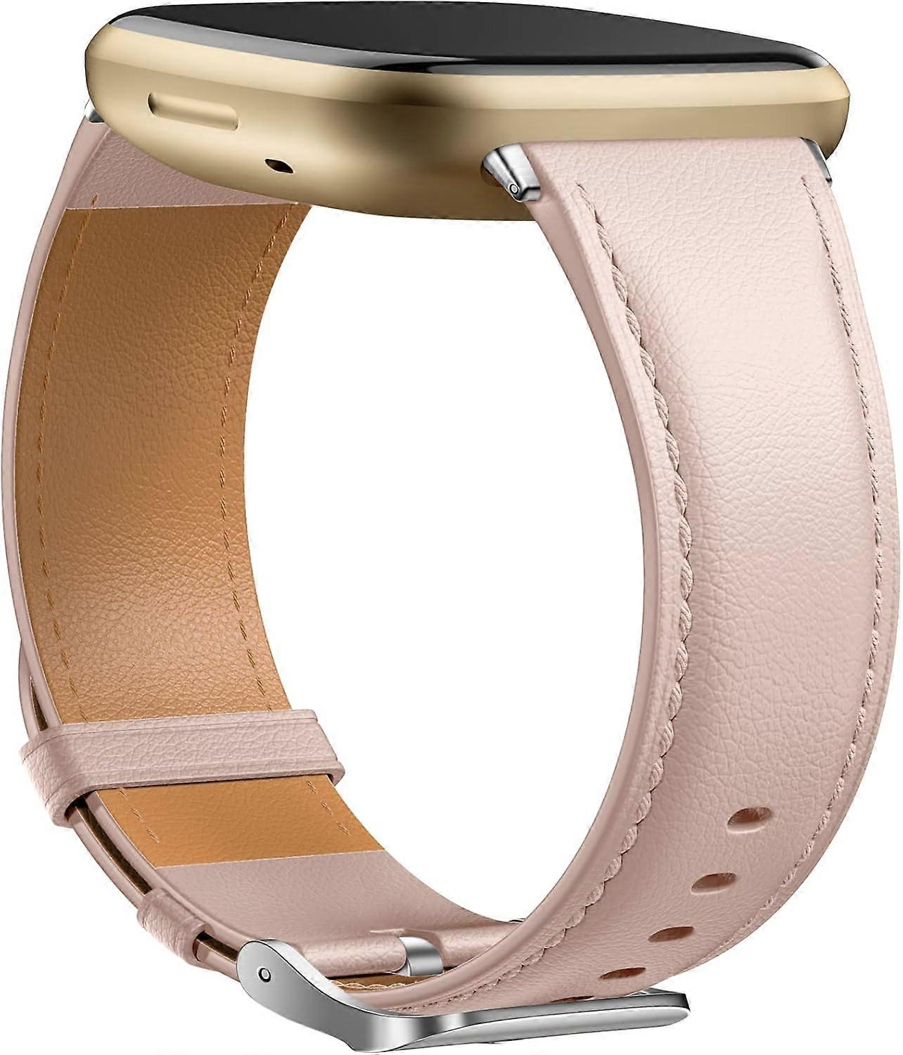 Fitbit Versa 3 / Fitbit Sense 2 / Sense szíjjal kompatibilis bőrszíj, valódi bőr elegáns csereszíj, világos rózsaszín
