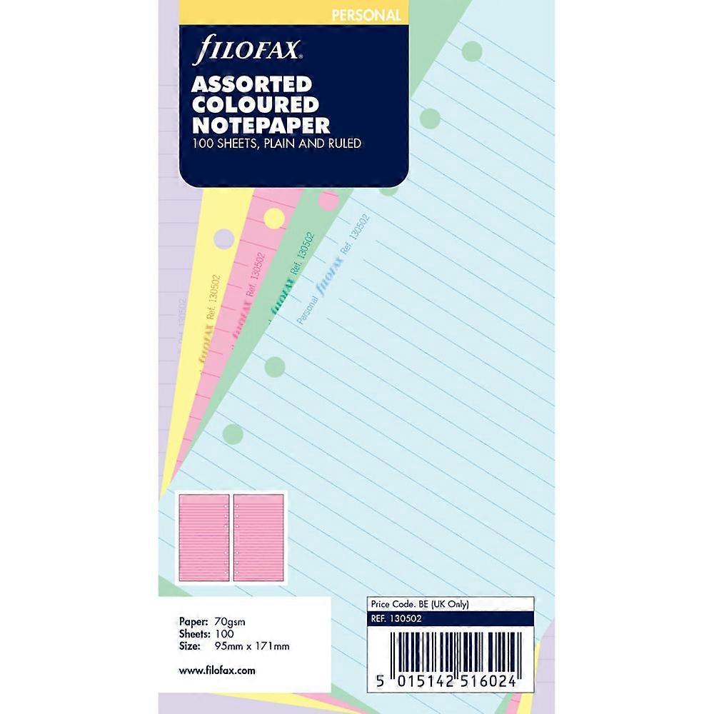 Filofax Lined and Ruled Personal Coloured Refill Premium Quality Notepaper