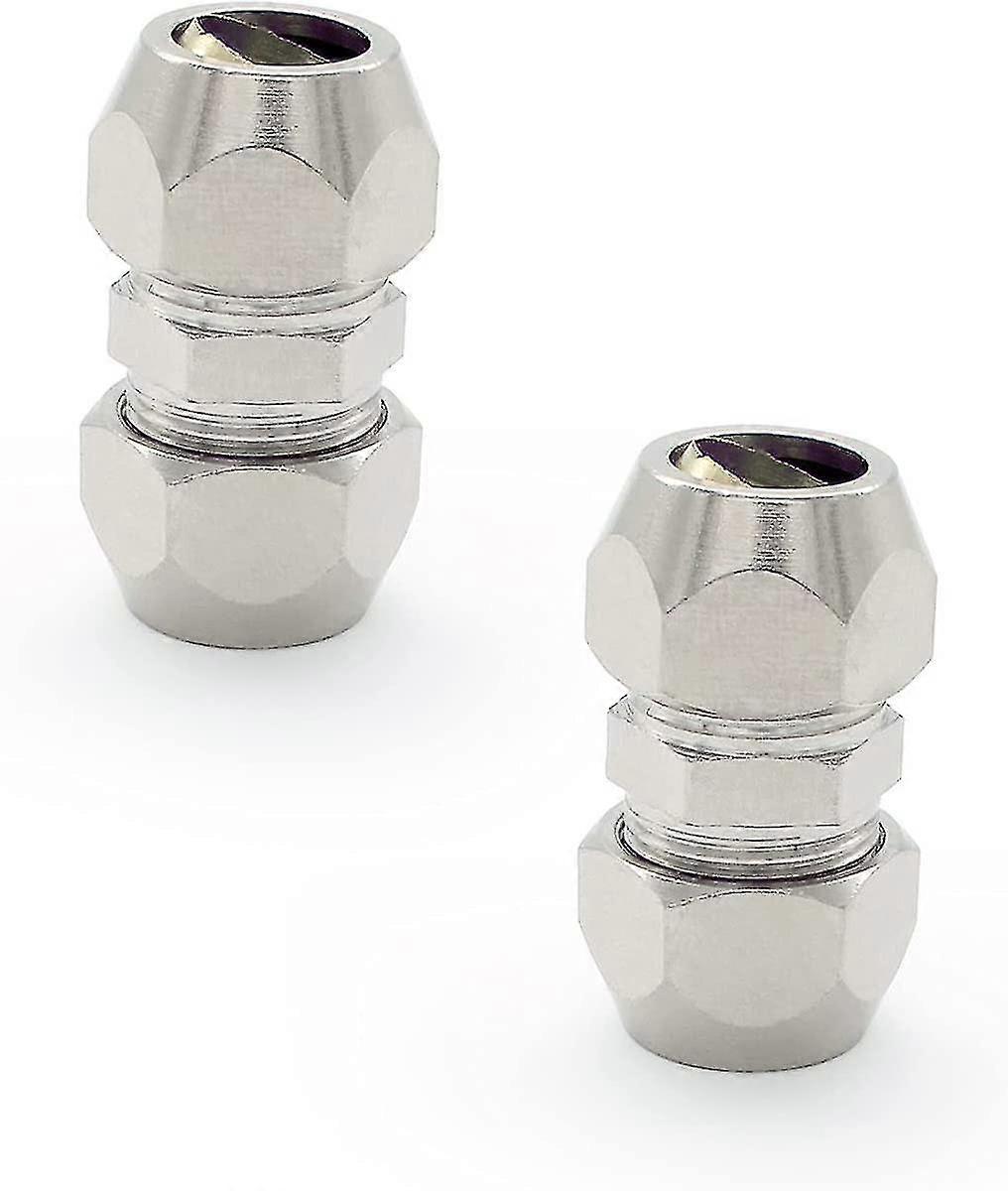 2 Pieces 10mm Compression Ferrule Hose Fitting, Silver Pneumatic Hose Fitting, Copper Nickel Plated Double Tube Straight Quick Connector Scrollsqy