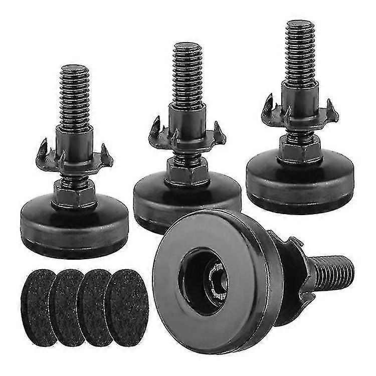 4 Pack Heavy Duty Furniture Leveling Legs Adjustable For Cabinets Sofas Tables Chairs Risers 600lbs, 3/8"-16 T-nut Kit, Large Base - Black Auspic