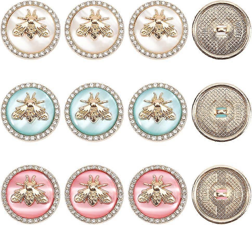 12Pcs Metal Rhinestone Button 3 Colors 3D Bee Round Button 25mm Gold Buttons with Bees & Rhinestone & Resin for Blazer Suits Sport Coat Uniform Jacket