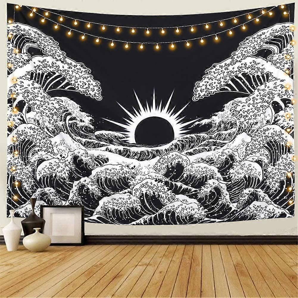 Black and White Ocean Tapestry Wall Hanging for Living Room Bedroom