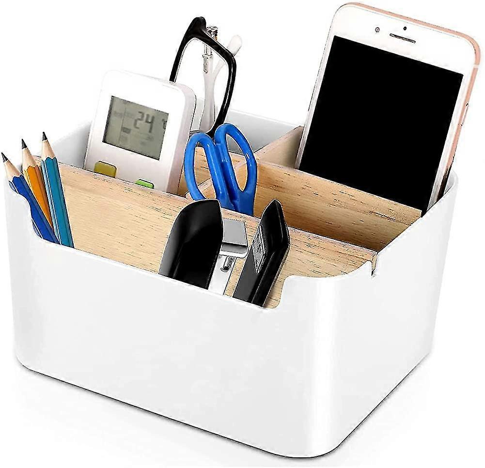 Removable Desktop Organizer. Desktop Storage Box With 5 Compartments In Wood And Plastic Multi-functional Organizer Remote Control Pen Holder Office S