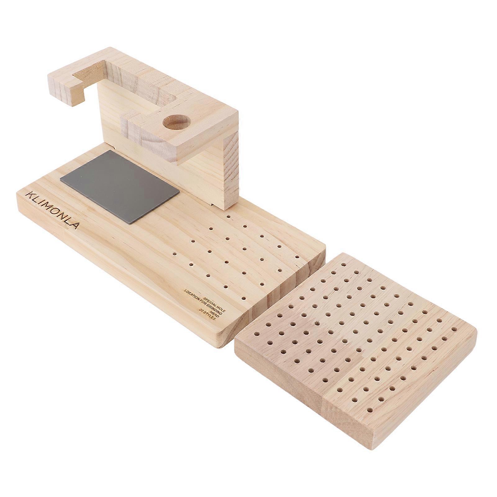 Wooden Nail Drill Stand Organizer with 81 Holes Drill Bits Holder Grinding Head Storage Drill Machine Stand Organizer