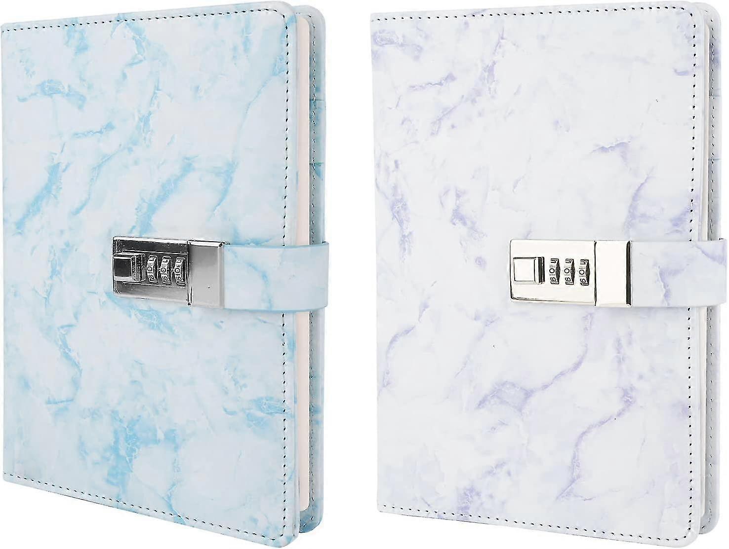 2 Pack Marble Diary with Lock, Blue and Pink Refillable A5 Daily Journal for Girls and Women, 192 Pages Cute Notebook With Combination Lock For Teen G