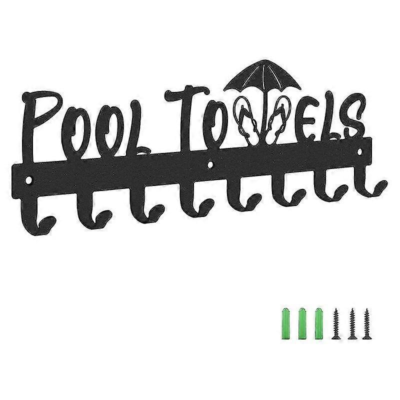 Pool Towel Rack With 8 Hooks, Towel Holder Wall Mounted