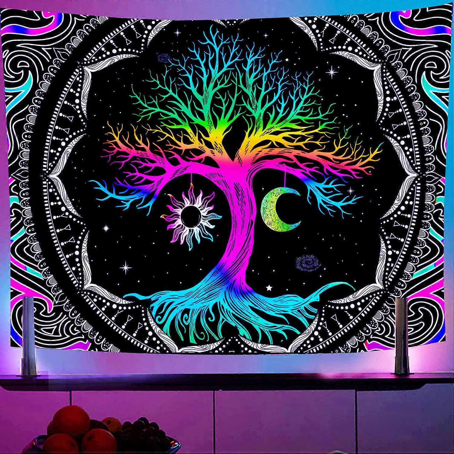 Sun Moon Tapestry Black Light Colorful Background Moon Phase Hippie Boho Tapestry Burning Sun Psychedelic Tapestry 200X150cmB