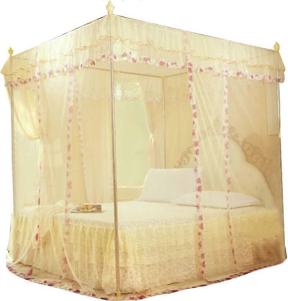 Mosquito Net Bed Curtain,Luxury Princess 3 Side Openings Post Bed Curtain,Canopy Netting Mosquito Net for Bedding(120 * 200 * 200-Pink)