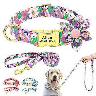 Blume Nylon personalisiertes Hundehalsband und Leinenset Benutzerdefinierte Haustiername ID Halsbänder