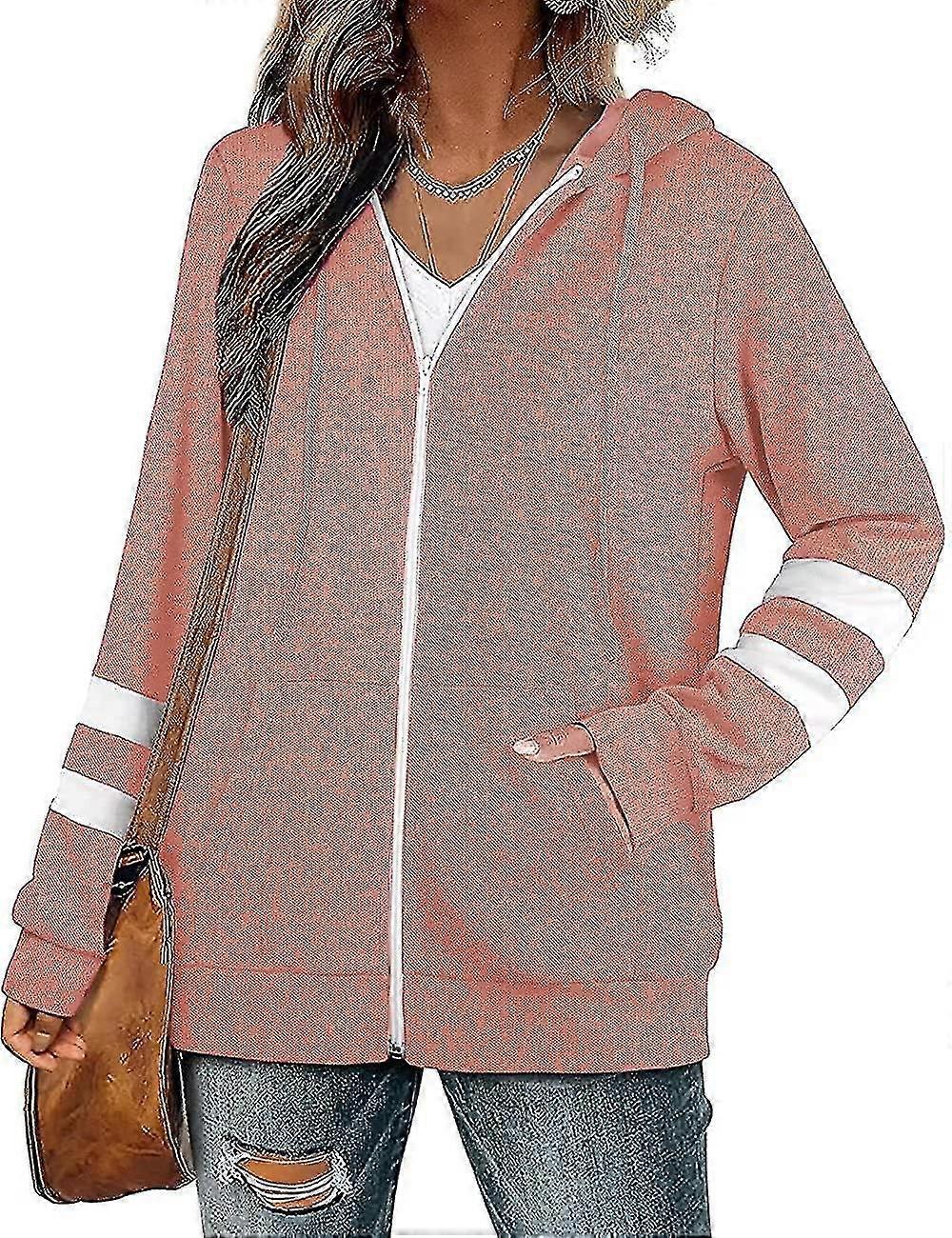 Womens Striped Long Sleeve Hooded Sweatshirts Jacket Cardigan With Pockets